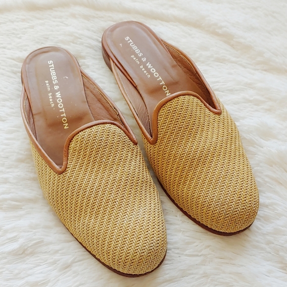 Stubbs & Wootton Shoes - Stubbs & Wootton Straw "Raffia" Linen Slides SZ 9